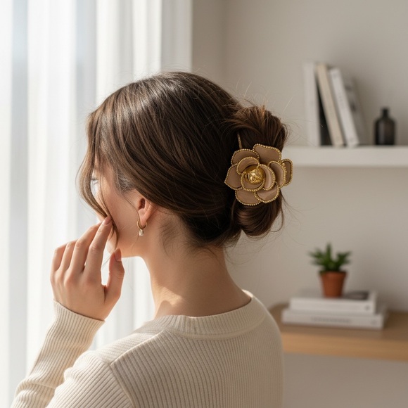Gold-Trimmed Flower Hair Clips (SET of 3)